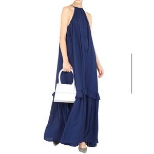 STAUD Navy Blue Halter Maxi Dress